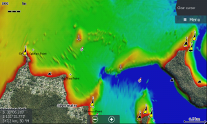 Screen can be "cleaned up" by turning depth contours off and relying on 3D Bottom Mapping view only.